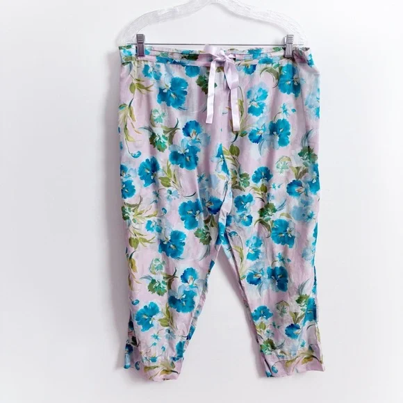 Papinelle Audrey Crop PJ Set pink blue floral cotton silk relaxed lightweight - Picture 10 of 13